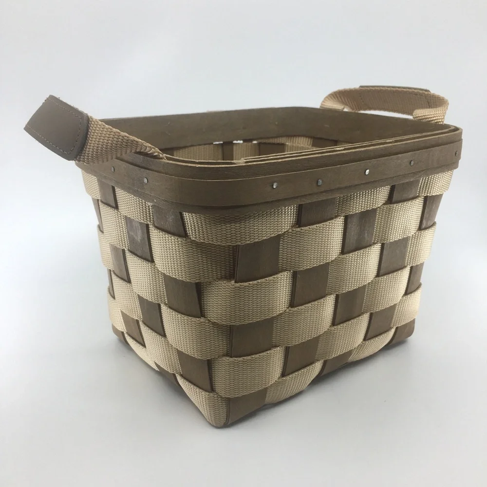 Vintage Longaberger Signed Bring Along Basket Tan Nylon Wood With Side Handles - Picture 8 of 11